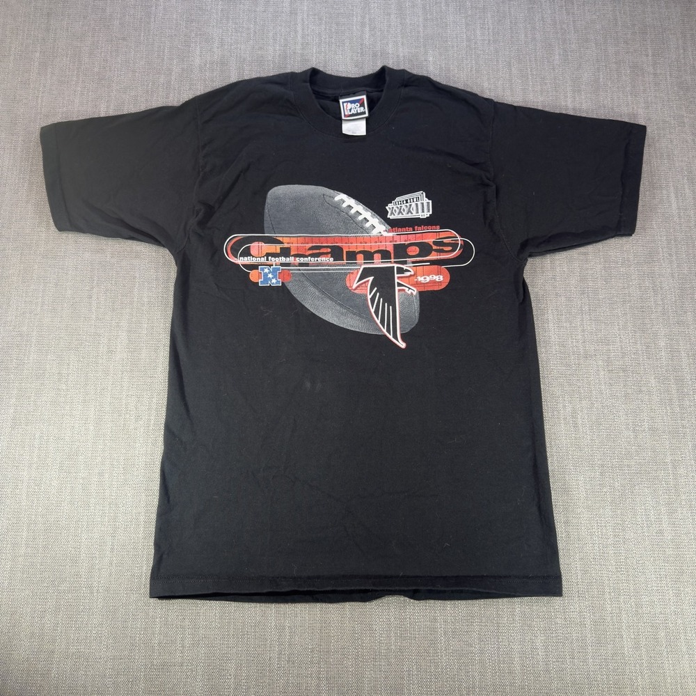 Vintage Atlanta Falcons Shirt Mens M Black NFL Football Pro Player 1998 Champs